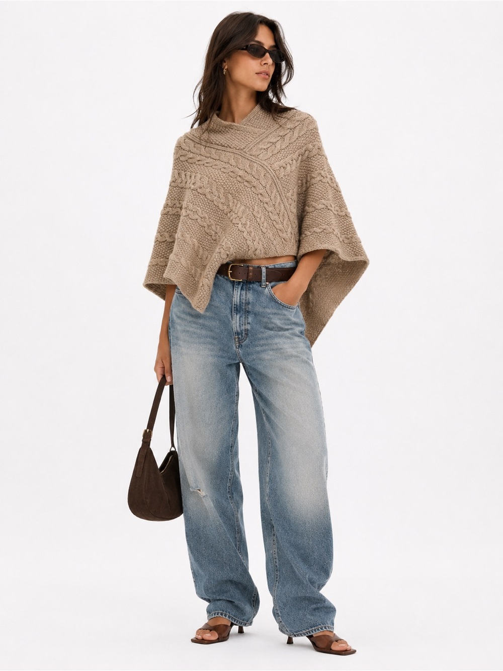 Aran Crafts Ireland 100% Merino Wool Cable Knit Poncho S/M